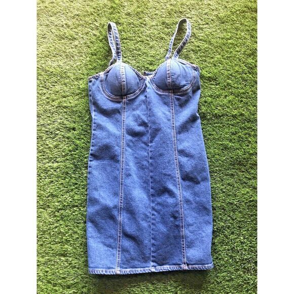 Steve Madden Dresses & Skirts - NEW Steve Madden Denim size LARGE Corset Mini Blue Jean Dress Summer Sweetheart